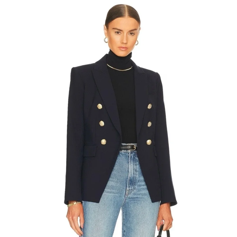 Veronica Beard Miller Dickey Jacket 6 Navy Gold Double Breasted Classic Office - Picture 15 of 16